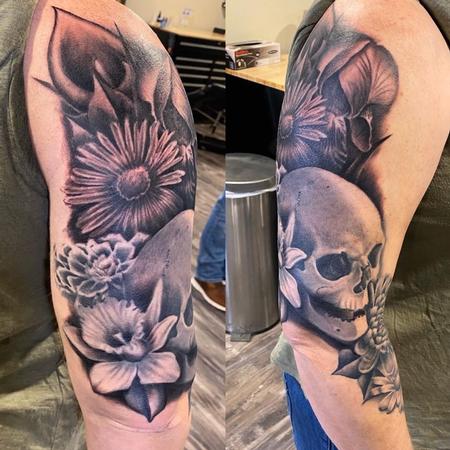 Tattoos - Ryan Cumberledge Flowers and Skull - 141053